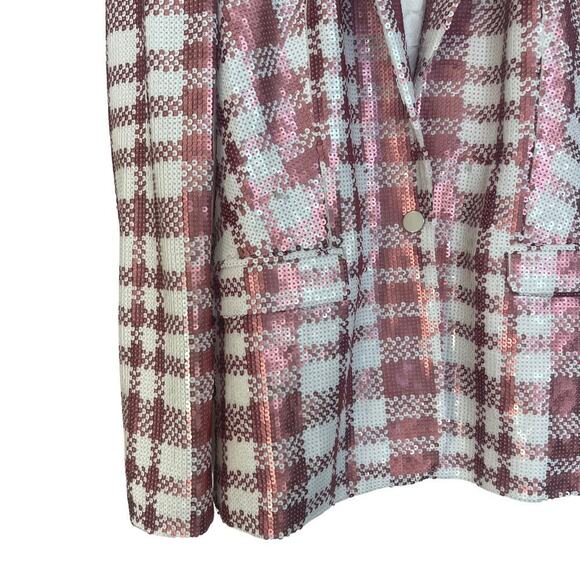 Dress‎ The Population Jackson Pink White Sequin Plaid Blazer Size M $375 Retail - Picture 5 of 6